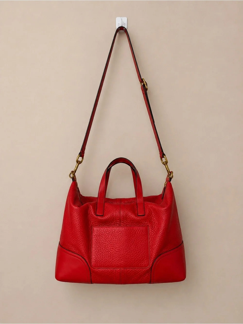 COACH Hadley Luxe Grain Leather Zip Duffle Purse in “Bright Red” LIKE NEW!